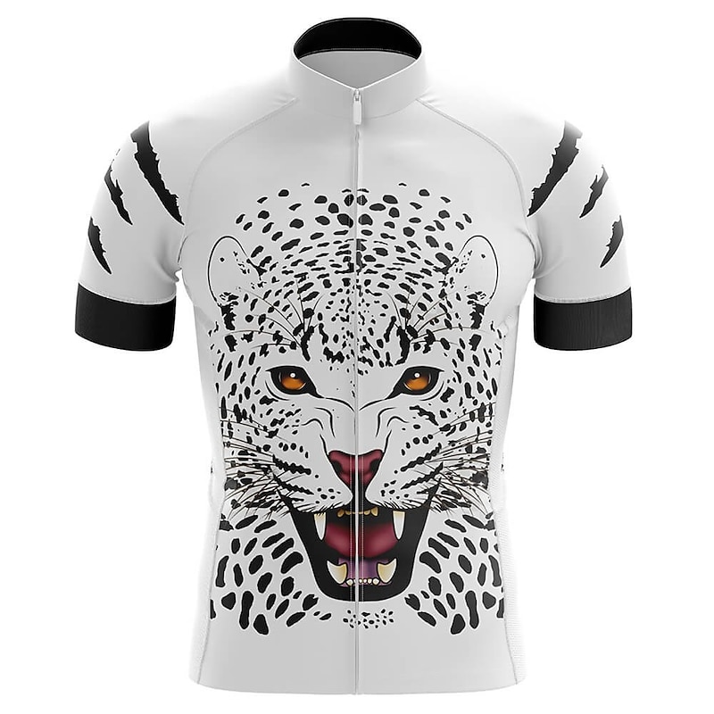 Men's Cycling Jersey Geometric Tiger Short Sleeve Bike Top with 3 Rear Pockets Mountain Bike MTB Road Bike Cycling Quick Dry Reflective Strips Back Pocket Moisture Wicking Sports White Yellow Red2
