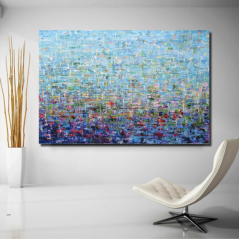 Handmade Oil Painting Canvas Wall Art Decoration Abstract Knife Painting Landscape Blue  For Home Decor Rolled Frameless Unstretched Painting4