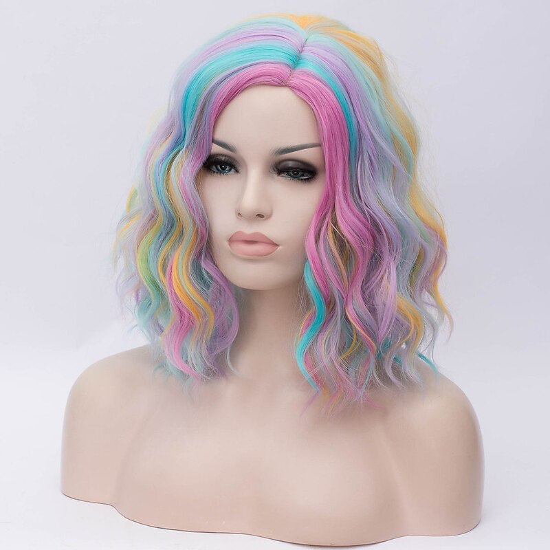 16 Rainbow Wigs for Kids Girls Short Curly Bob Wavy Women Wig Body Wave  Cosplay Daily Party Wigs Unicorn Wigs Halloween Wigs4