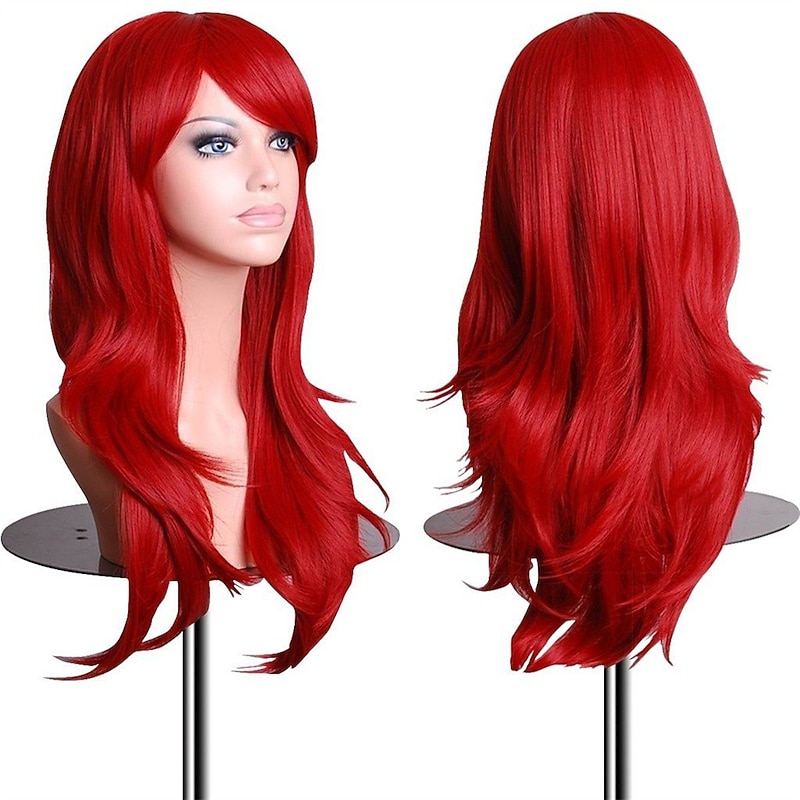 Wigs 28 inch Wavy Curly Cosplay Wig Mermaid Red Wigs Synnthetic Hair Wigs Halloween Wigs