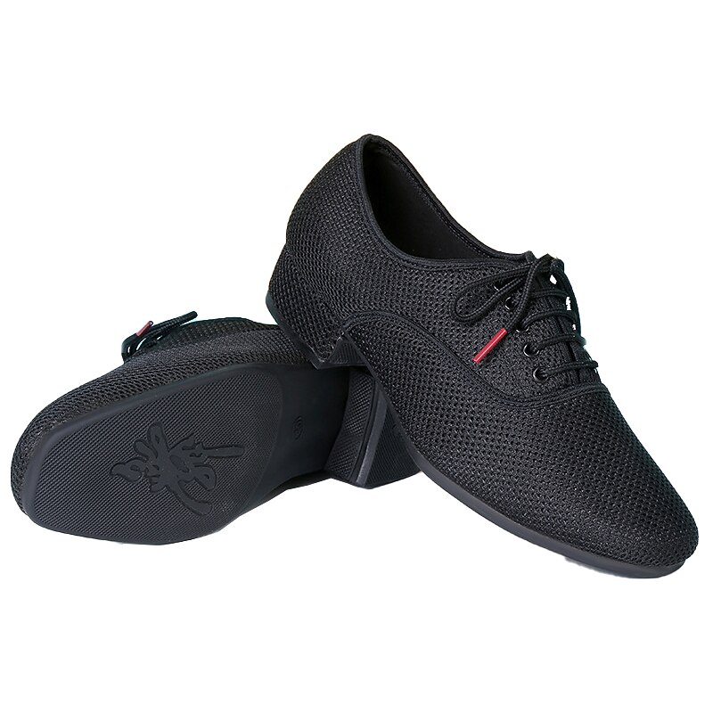 Men's Black Breathable Mesh Lace-Up Dance Shoes with Flexible Non-Slip Sole - Ideal for Ballroom and Latin Dancing