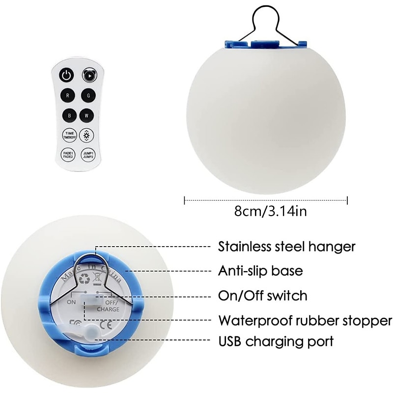 LED Floating Pool Light Outdoor with Remote Controller RGB Color Changing Glowing Ball Light for Garden Lawn Home Party Swimming Pool Decoration Lighting Rechargeable4