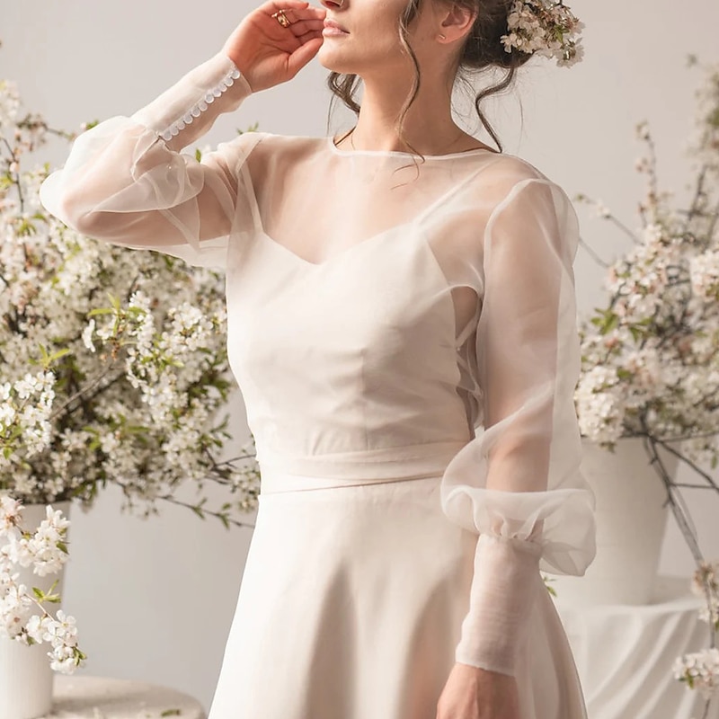 Wedding Bolero Long Sleeve Organza  Bridal CoverUP Puff Sleeve Wedding Gown Topper Bridal Shrug Mesh Bridal Blouse Bridal Capelet dress to impress3