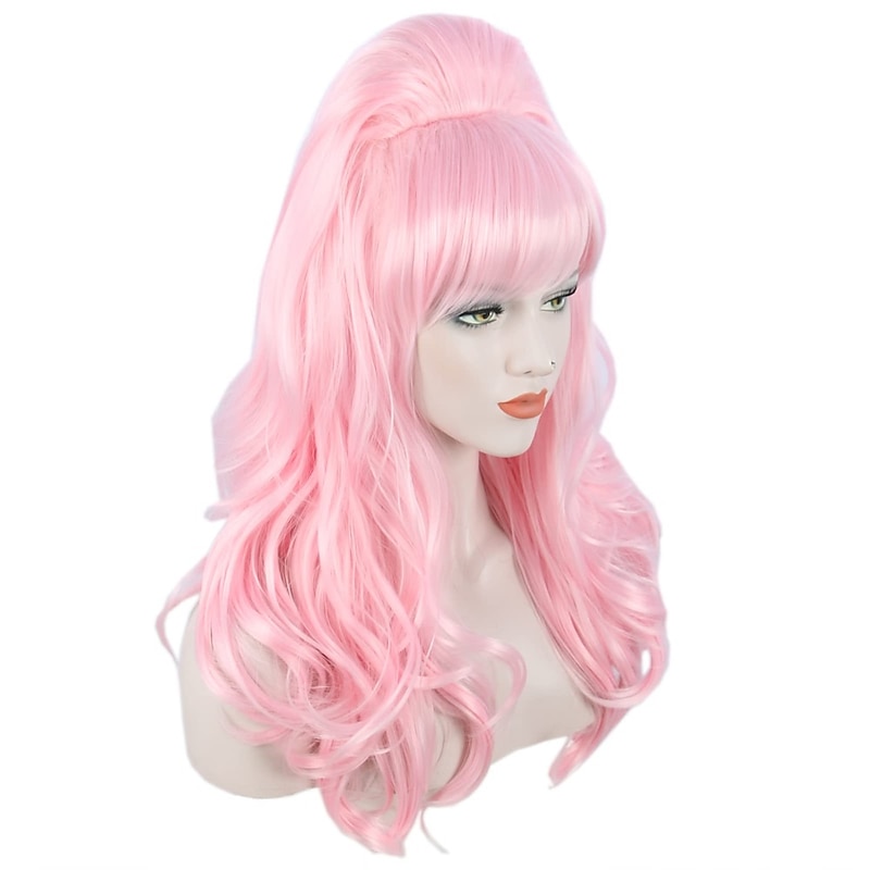 Long Wavy Pink Wig Big Bouffant Beehive Wigs for Women fits 50s 80s Halloween Wigs3