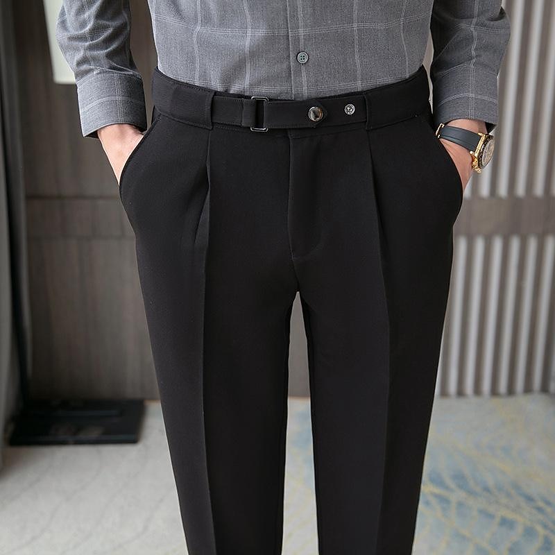 Men's Graduation Dress Pants Trousers Pleated Pants Suit Pants Pocket High Rise Solid Color Comfort Soft Business Daily Elegant Vintage Black White High Waist