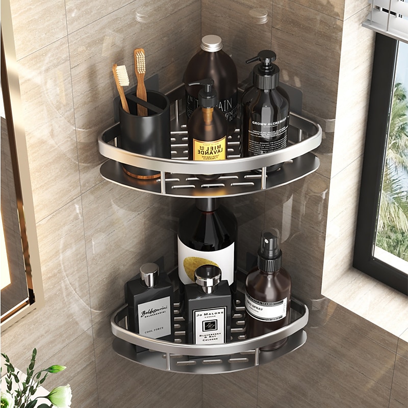 Shower Caddy Bathroom Triangle Basket Suction Cup Wall Type Space Aluminum Shower Room Triangle Non Perforated Toilet Corner Shelf3