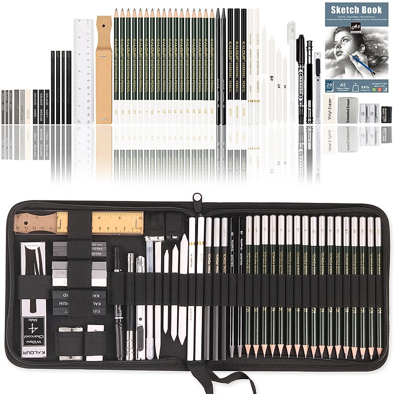 54Pcs Sketching Pencils Kit, Woodcase Lead Pencils Drawing Pencils 5H 2H HB Sketch Professional Numbered Black Wood Metal Pencils 54 Art Drawing Drafting& Shading, Back to School Gift