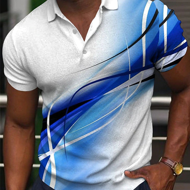 Men's Geometric Polo Shirts Golf Shirt Short Sleeve Polo Shirts Collared Shirts Business Casual Vacation Wear Formal Wear Festival Wear Buttons 3D Print Light Yellow Black Yellow3