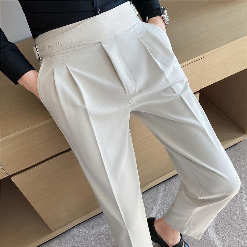 Men's Graduation Dress Pants Trousers Pleated Pants Suit Pants Pocket High Rise Solid Color Comfort Formal Business Daily Elegant Vintage Navy Black High Waist3