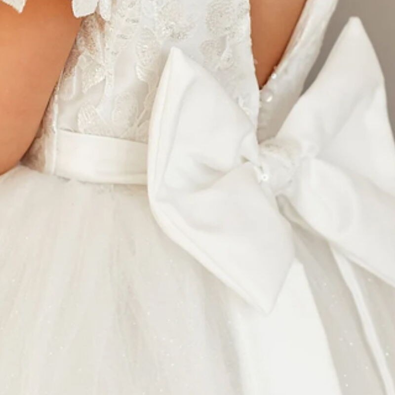 Flower Girl Dress Girls' Dress Princess Dress First Communion Dress Party Dress Performance Wedding Party Princess Sweet Mesh Print Flower Short Sleeve Crew Neck White 3-12 Years3