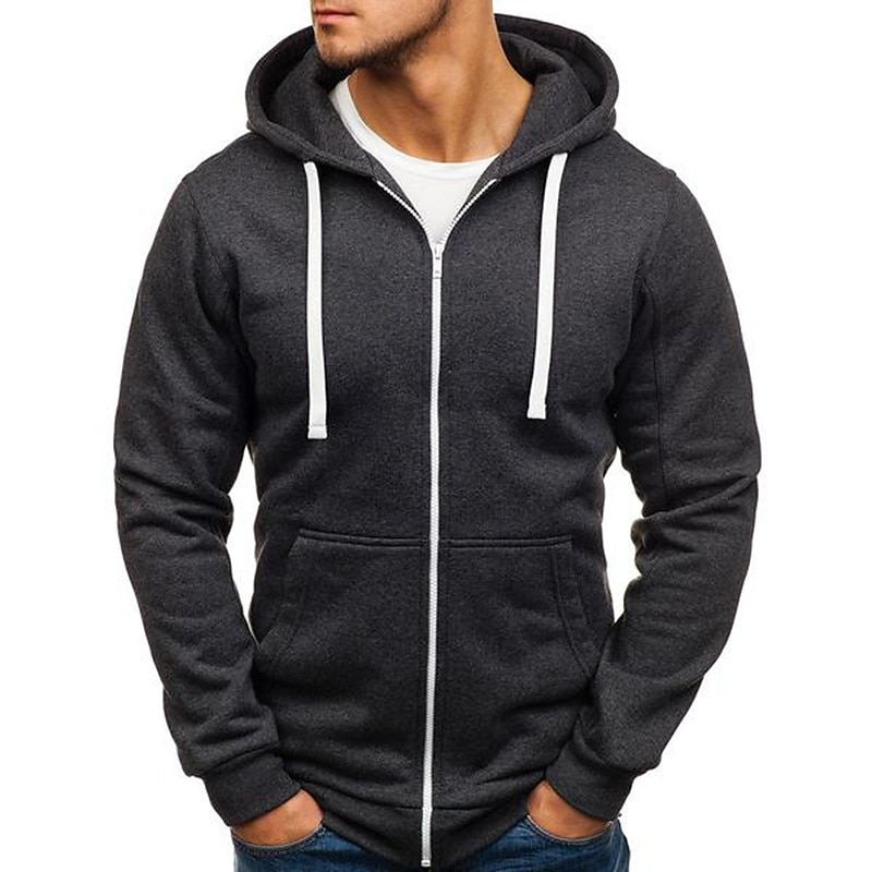 Men's Hoodie Jacket Full Zip Hoodie Solid Color Sport Athleisure Top Long Sleeve Breathable Soft Comfortable Everyday Use Outdoor Casual Athleisure Daily Activewear2