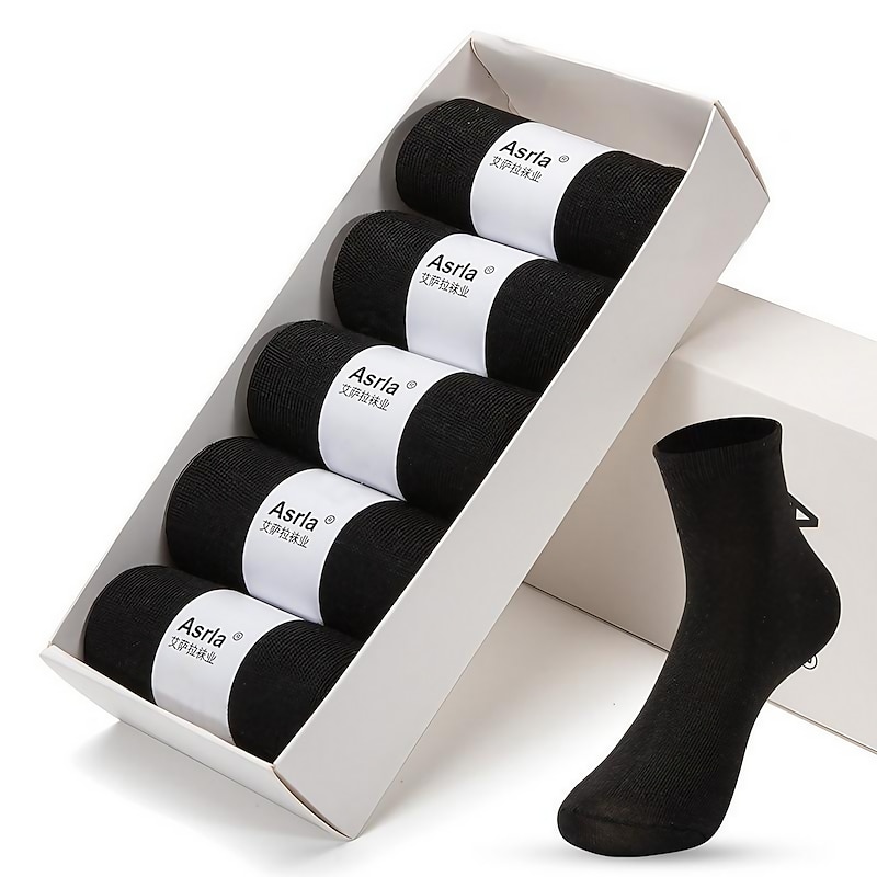 Men's 5 Pairs Black White Color Solid / Plain Color Office Casual Daily Spring Fall All Seasons Casual Socks Business
