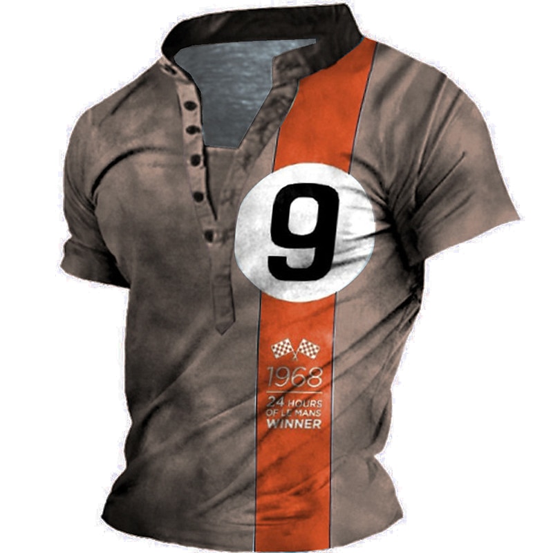 Men's Graphic Color Block Letter T Shirt Henley Shirt Tee Short Sleeve 3D Print Designer Basic Casual Outdoor Daily Sports Summer Blue Purple Brown Green Stand Collar Henley T-Shirt2