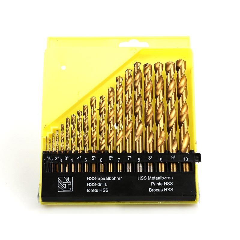 19pc/lot 1mm-10mm Titanium Metalworking Hard Metal HSS Twist Drill Bit Set For Drilling Stainless Steel