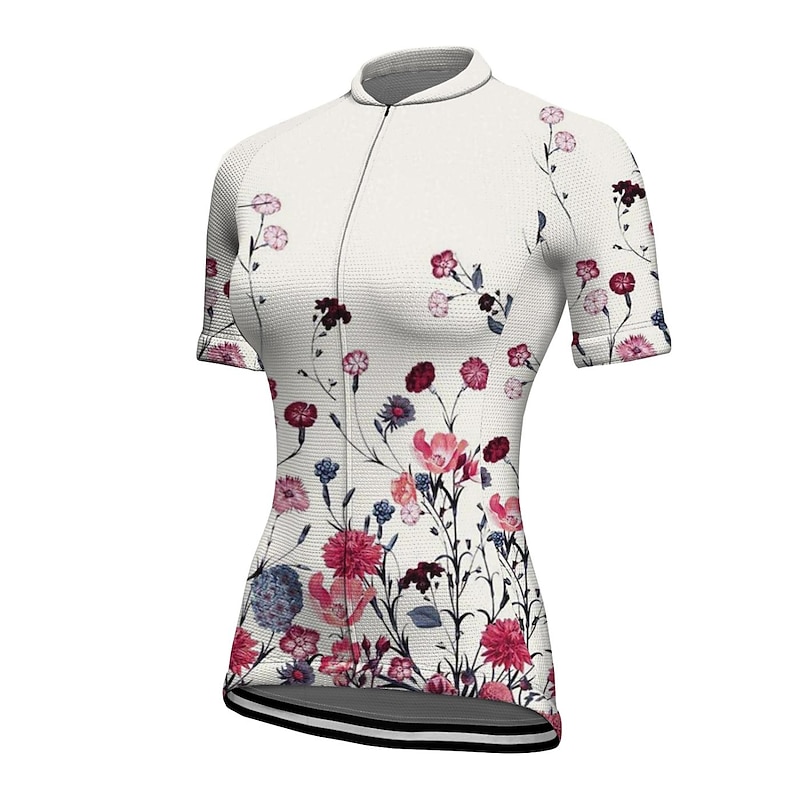 Women's Cycling Jersey Floral Botanical Short Sleeve Bike Jersey Top with 3 Rear Pockets Mountain Bike MTB Road Bike Cycling Quick Dry Reflective Strips Back Pocket Moisture Wicking Sports White4
