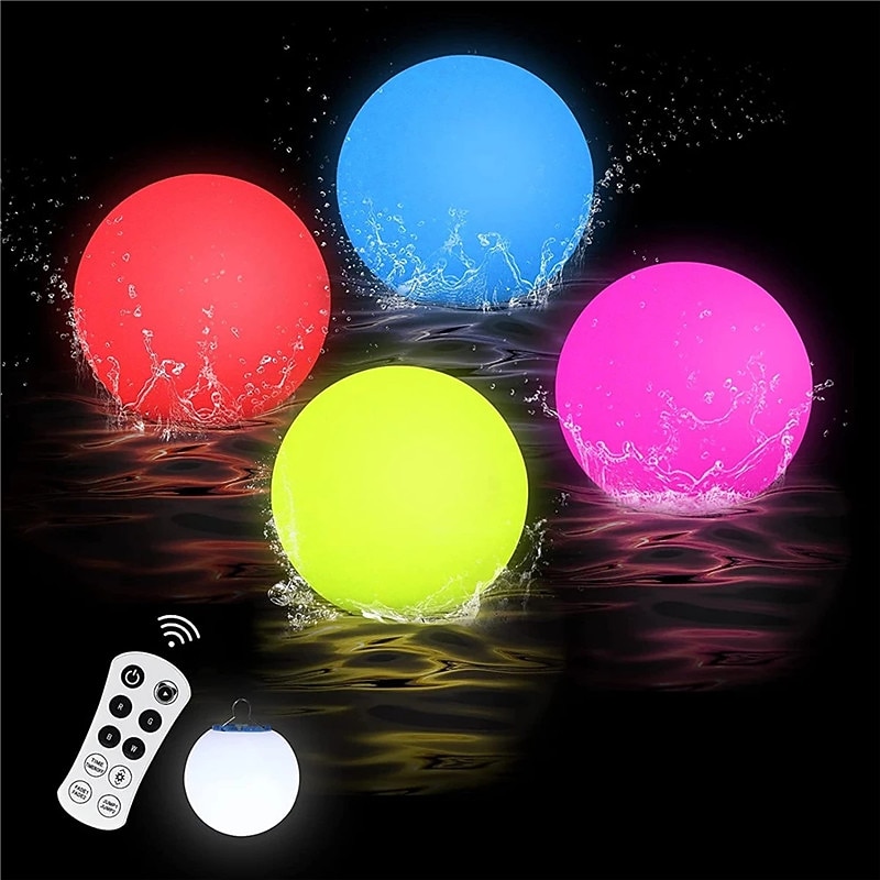 LED Floating Pool Light Outdoor with Remote Controller RGB Color Changing Glowing Ball Light for Garden Lawn Home Party Swimming Pool Decoration Lighting Rechargeable