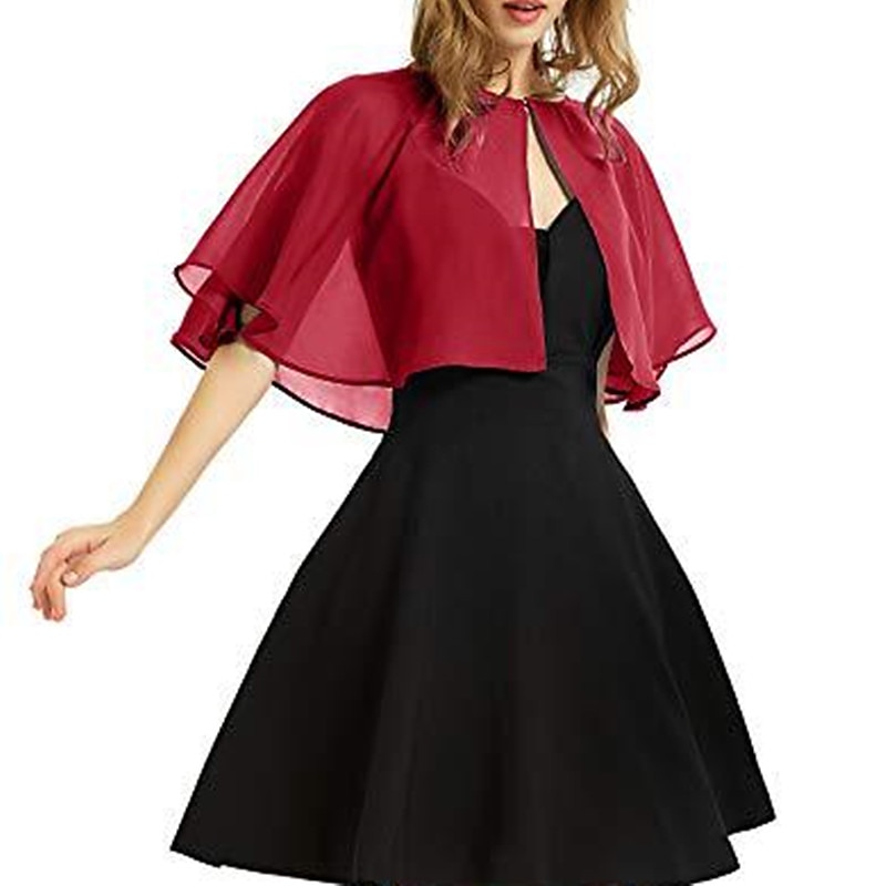 Black Cape Shawl & Wrap Women's Wrap Bolero Simple Sleeveless Chiffon Wedding Guest Wraps With Pure Color For Party Evening Spring & Summer dress to impress4