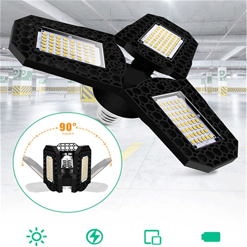 2pcs Garage Light E27 LED Lamp Adjustable Deformable Fan Blades Garage Ceiling Lamp Warage Warehouse Workshop Lights