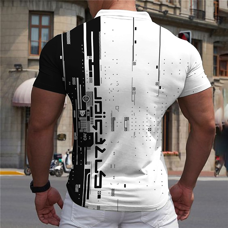 Men's Geometric Hawaiian Polo Shirts Golf Shirt Short Sleeve Polo Shirts Collared Shirts Casual Beach Wear Vacation Wear Party Outfits 3D Print Quarter Zip Polo Black Yellow Light Green2