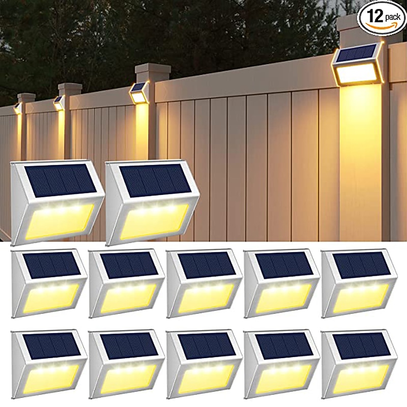 6/12pcs Outdoor Wall Lights Solar Step Fence Lights Stair Waterproof Garden Patio Outdoor Wall Lights Solar Waterproof Lighting Decoration Lamp