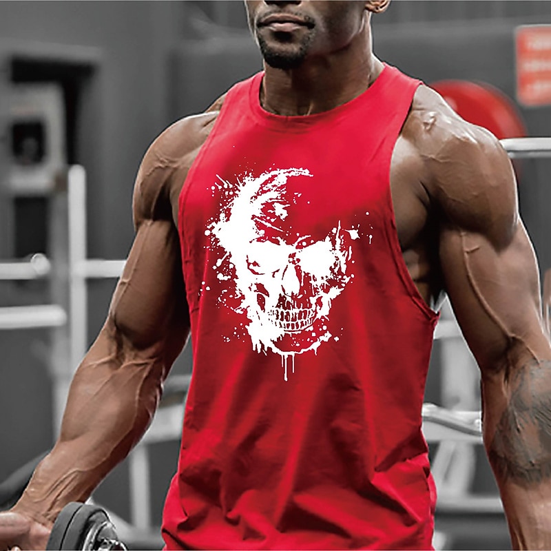 Men's Skull Graphic Prints Tank Top Vest Top Undershirt Casual Style Classic Style Sleeveless T shirt Hot Stamping Crew Neck Shirt Hawaiian Classic Big and Tall Outdoor Vacation Daily Gray Summer3