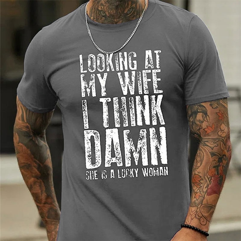 Men's Graphic Letter She's A Lucky Woman T Shirt Casual Style 100% Cotton Short Sleeve Graphic Shirt Black Wine Royal Blue Comfortable Tee Street Casual Fashion Designer Clothing3