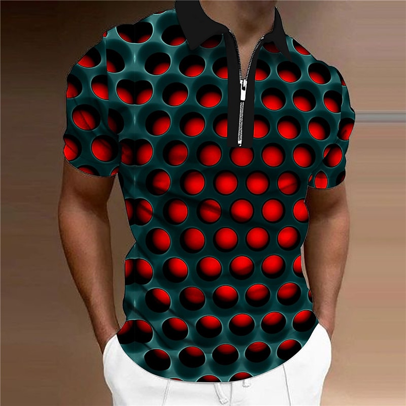 Men's Graphic Zip Polo Shirts Golf Shirt Short Sleeve Polo Shirts Collared Shirts Casual Vacation Wear Rave Wear Party Outfits 3D Print Quarter Zip Polo Red Blue Purple