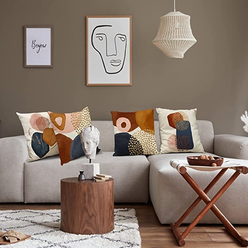 Abstract Double Side Cushion Cover 4PC Soft Decorative Square Throw Pillow Cover Cushion Case Pillowcase for Sofa Bedroom Superior Quality Machine Washable3