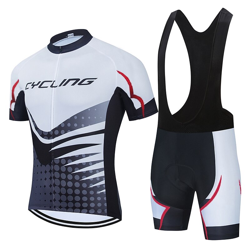 21Grams Men's Cycling Jersey Set Short Sleeve Cycling Jersey with Bib Shorts 3 Rear Pockets Reflective Strips 3D Padded Shorts Polka Dot Polyester Bike Wear Breathable Quick Dry Moisture Wicking3