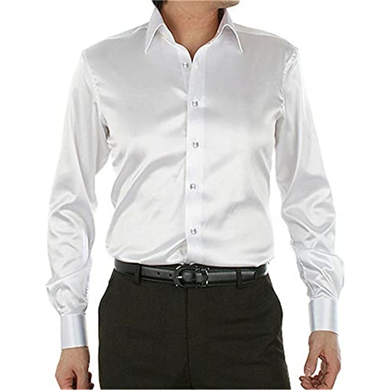 Men's Satin Shirt Dress Shirt Collared Shirt Button Up Shirt Prom Shirt Plain Wedding Party Black White Red Blue Long Sleeve Turndown Spring, Fall, Winter, Summer Clothing Apparel Button-Down3