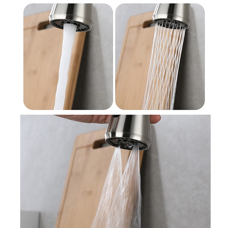 Kitchen Faucet with Sprayer,Pull-out 3-Function Button Design Single Handle One Hole Tall High Arc Modern Contemporary Kitchen Taps2