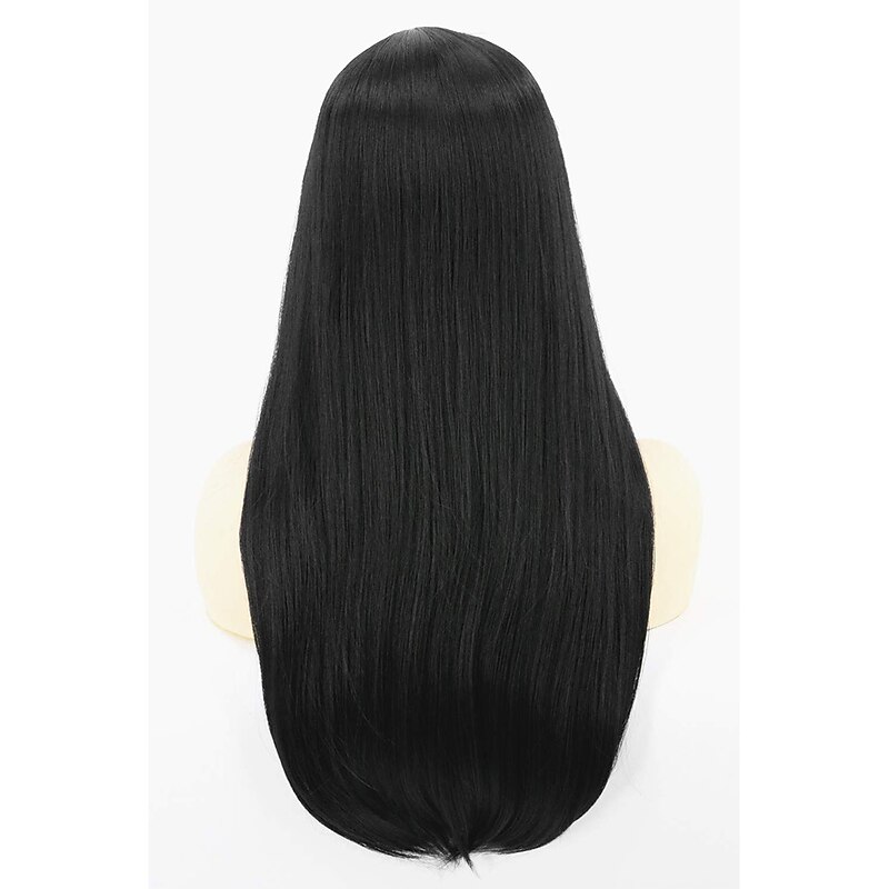 Addams Adult Topcosplay Women Wigs Black Long Straight Middle Part 28inch Cosplay Hair Replacement Wigs Halloween Wigs4