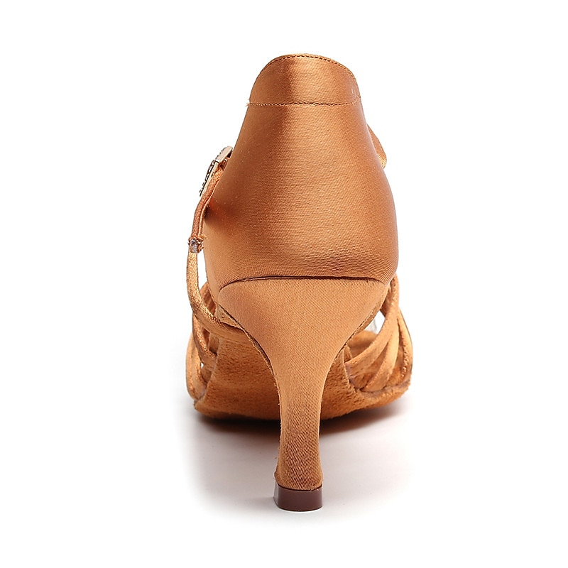 Women's Satin Strappy Latin Dance Heels with Soft Suede Sole - Ballroom Performance Shoes4