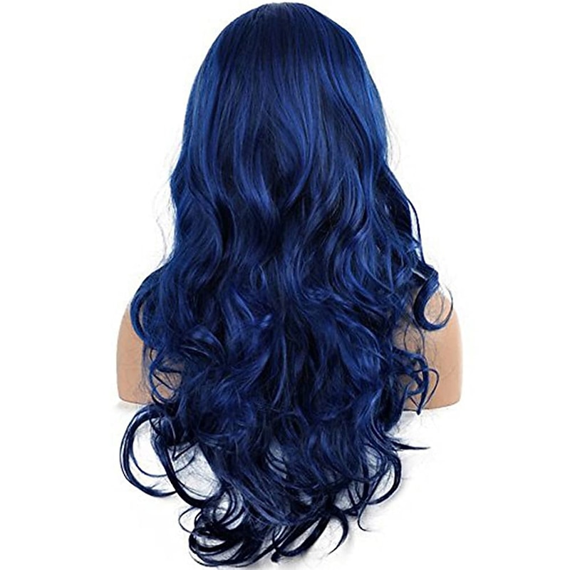 Blue Wigs for Women Long Curly Wavy Middle Part Synthetic Natural Looking Heat Resistant Party  Cosplay Wig Halloween Wigs4
