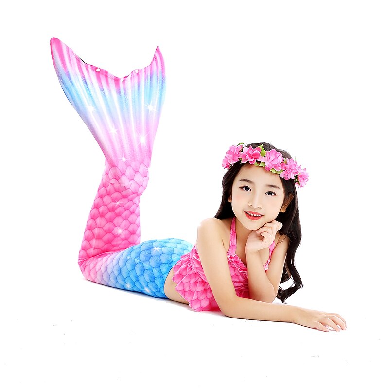 Kids Girls' One Piece Mermaid Swimwear Swimwear Beach Children's Day Geometric Bathing Suits 4-12 Years Summer Blue Fuchsia4