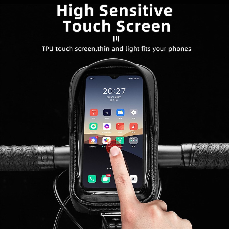 Bike Phone Mount Bag Bike Front Frame Handlebar Bag Waterproof Bike Phone Holder Case Bicycle Accessories Pouch Sensitive Touch Screen Compatible with iPhone 11 XS Max XR 8 Plus Below 6.52