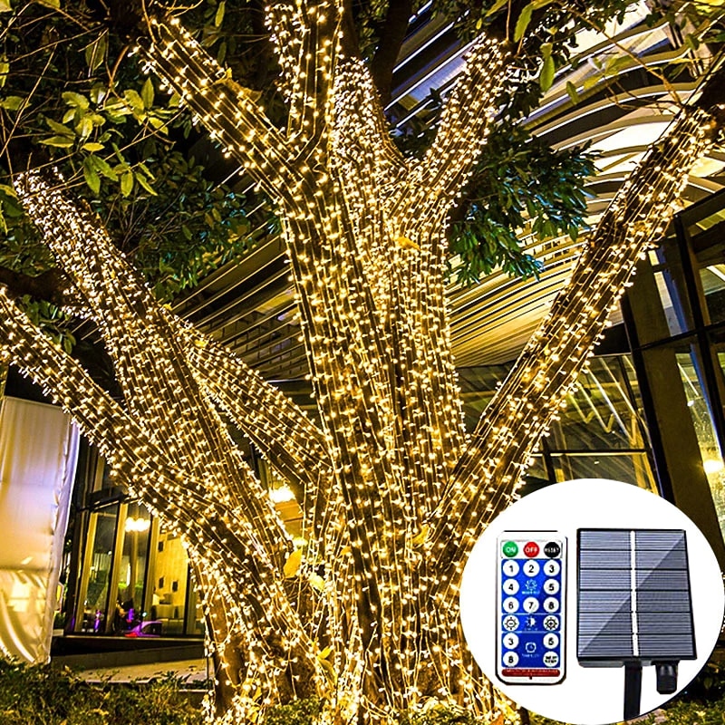 Outdoor Fairy String Lights Solar 30m-300LEDs 50m-500LEDs Waterproof Remote Control Tree Lights Christmas Wedding Party Holiday Garden Street Tree House Decoration