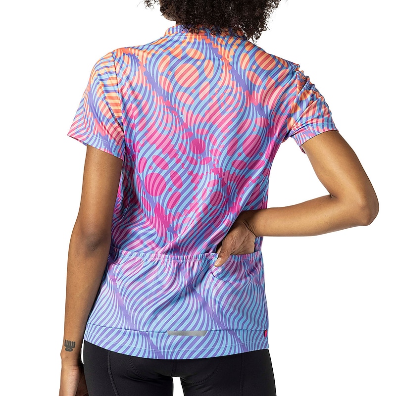 Women's Cycling Jersey Stripes Short Sleeve Bike Jersey Top with 3 Rear Pockets Mountain Bike MTB Road Bike Cycling Quick Dry Reflective Strips Back Pocket Moisture Wicking Sports Yellow Pink Blue3