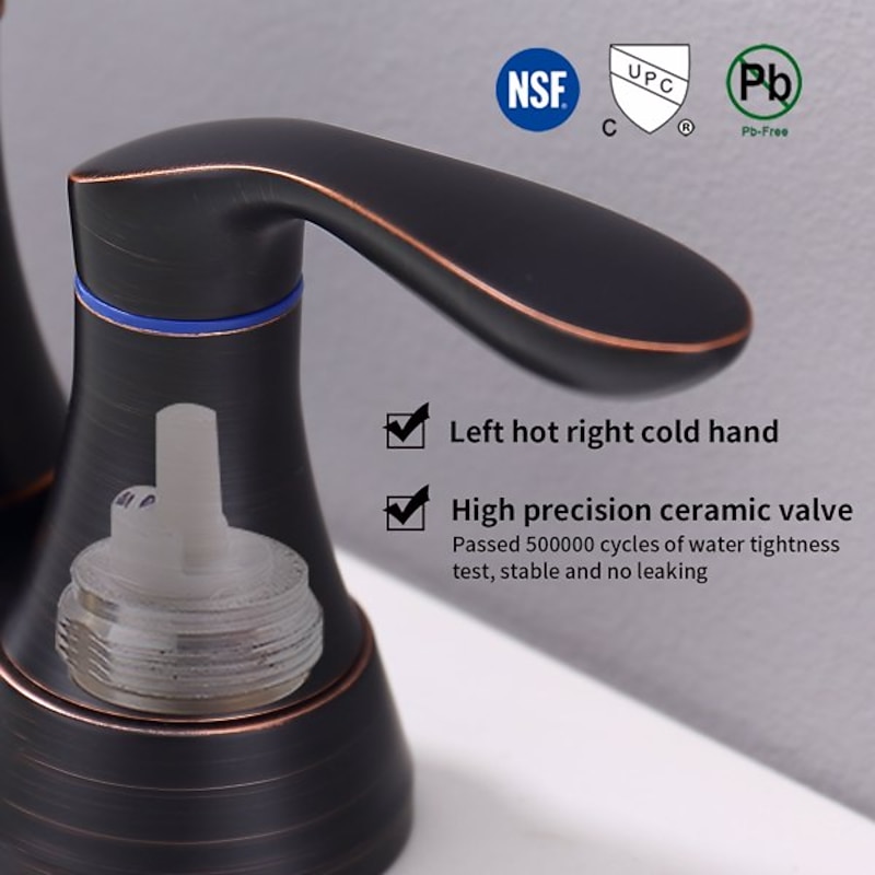 2-Handle 4-Inch Oil Rubbed Bronze Bathroom Faucet Bathroom Vanity Sink Faucets with Pop-up Drain and Supply Hoses4