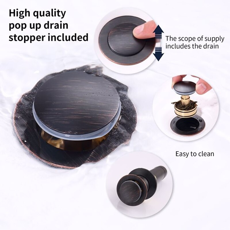 2-Handle 4-Inch Oil Rubbed Bronze Bathroom Faucet Bathroom Vanity Sink Faucets with Pop-up Drain and Supply Hoses3