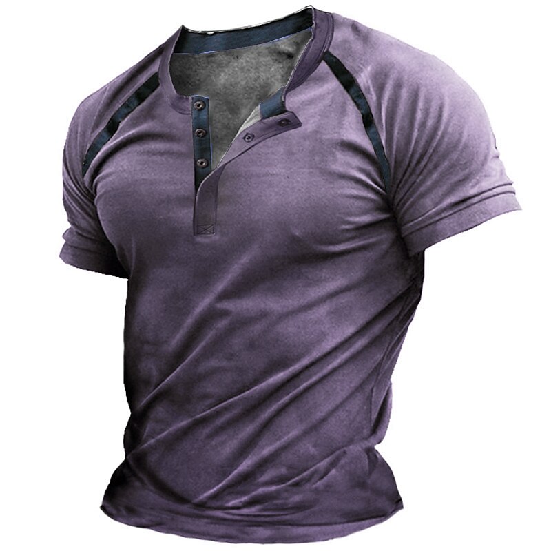 Men's Button T Shirt T Shirt Henley Shirt Raglan T Shirt Short Sleeve Henley Summer Color Block Fashion Basic Classic Print Button-Down Street Casual Daily Red Blue Purple Top Tee for Men4