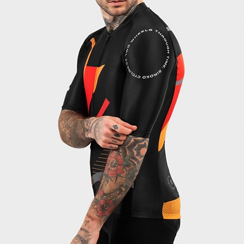 Men's Cycling Jersey Geometric Geometry Short Sleeve Bike Top with 3 Rear Pockets Mountain Bike MTB Road Bike Cycling Quick Dry Reflective Strips Back Pocket Moisture Wicking Sports Black Clothing3