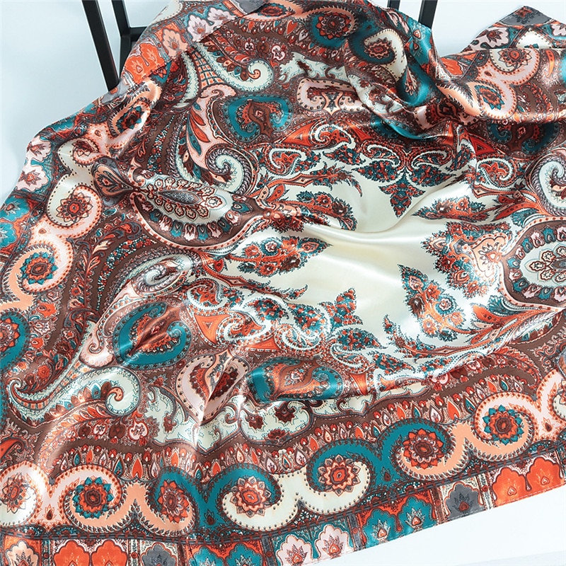 Vintage Flowers Square Scarf For Women Shawls Neckerchief Female Print Headband On the Head Wraps Foulard Hijab Hair Bands 90*90cm2