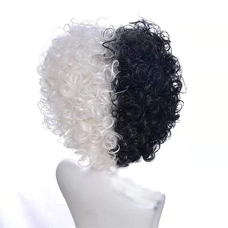 Cosplay Wig Half White and Black Cosplay Wig Role Playing Party Wigs for Women Halloween Wigs4