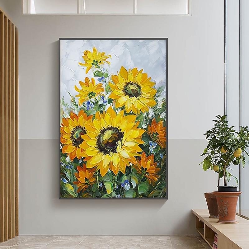 Mintura Handmade Sunflowers Oil Paintings On Canvas Wall Art Decoration Modern Abstract Picture For Home Decor Rolled Frameless Unstretched Painting3