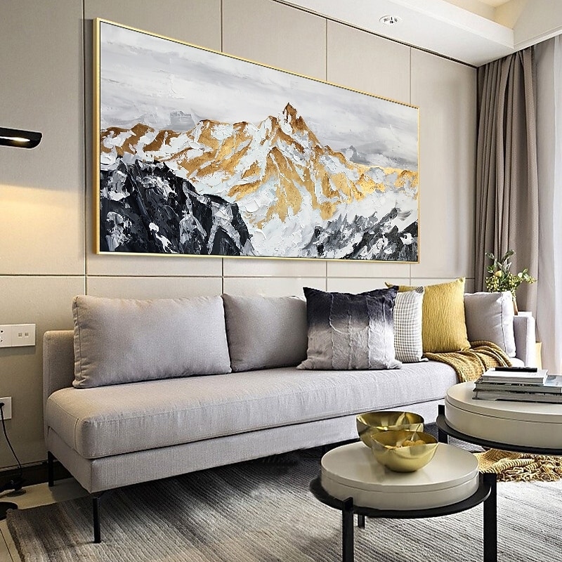 Handmade Hand Painted Oil Painting Wall Art  Large Size Contemporary Golden Mountains Home Decoration Decor Rolled Canvas No Frame Unstretched3