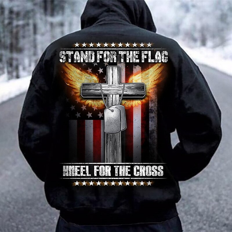 Men's Graphic Prints Cross National Flag Hoodie Hoodies Sweatshirt Streetwear Designer Long Sleeve Hooded Daily Sports Black Print Spring &  Fall Designer