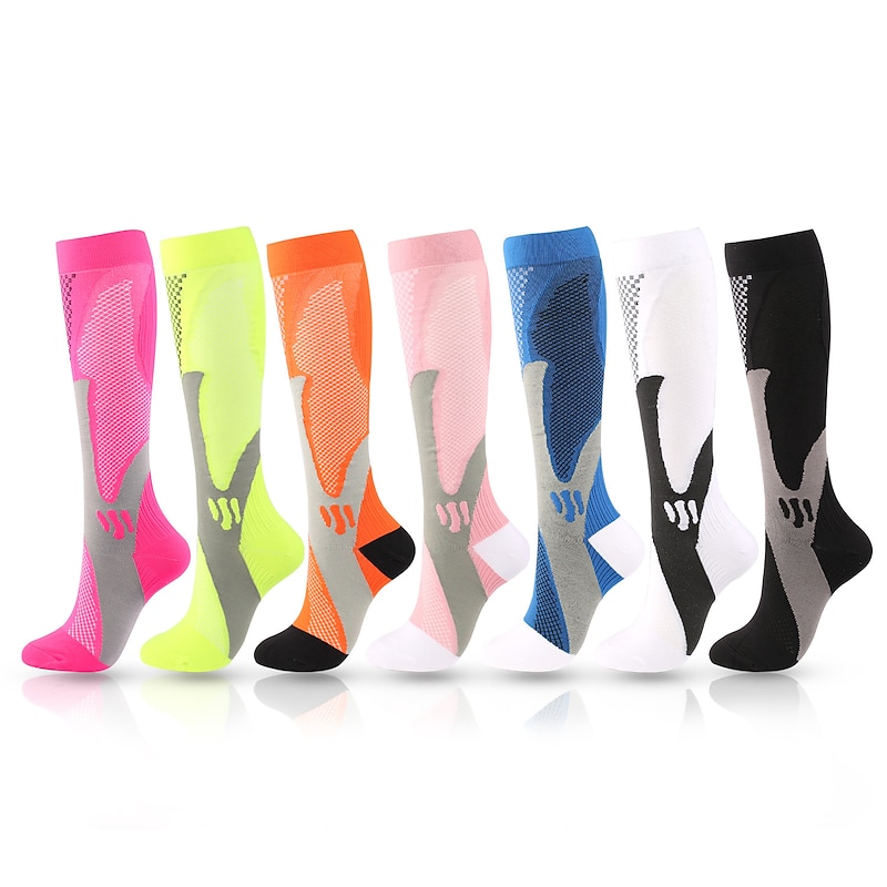 Men's Socks Compression Socks Cycling Socks Outdoor Exercise Bike / Cycling Breathable Soft Sweat wicking 1 Pair Graphic Stripes Nylon Black White Rosy Pink S L-XL XXL / Stretchy