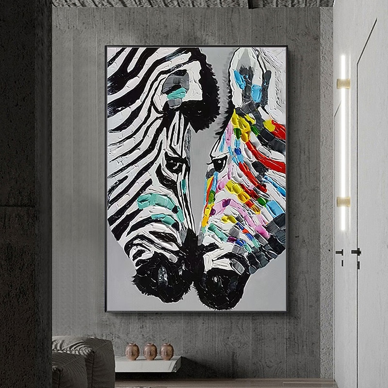 Mintura Handmade Zebra Animals Oil Painting On Canvas Wall Art Decoration Modern Abstract Picture For Home Decor Rolled Frameless Unstretched Painting