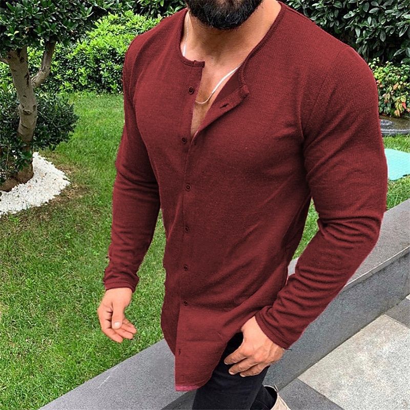 Men's Shirt Summer Shirt Button Up Shirt Casual Shirt Long Sleeve Shirt Black White Fuchsia Khaki Long Sleeve Plain Outdoor Street Clothing Apparel Linen Like Fabric Fashion Casual Comfortable4